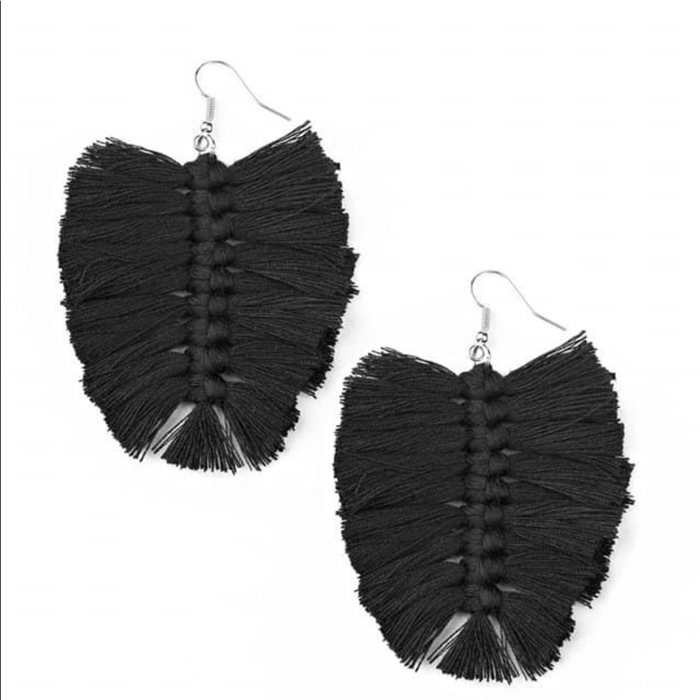 3/$30 Black Feather Fringe Earrings